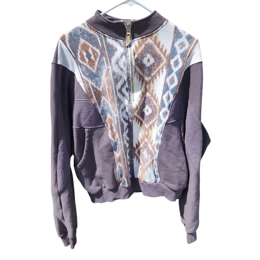 BKE Mens Large Purple Southwestern Geometric Quarter Zip Fleece Sweatshirt